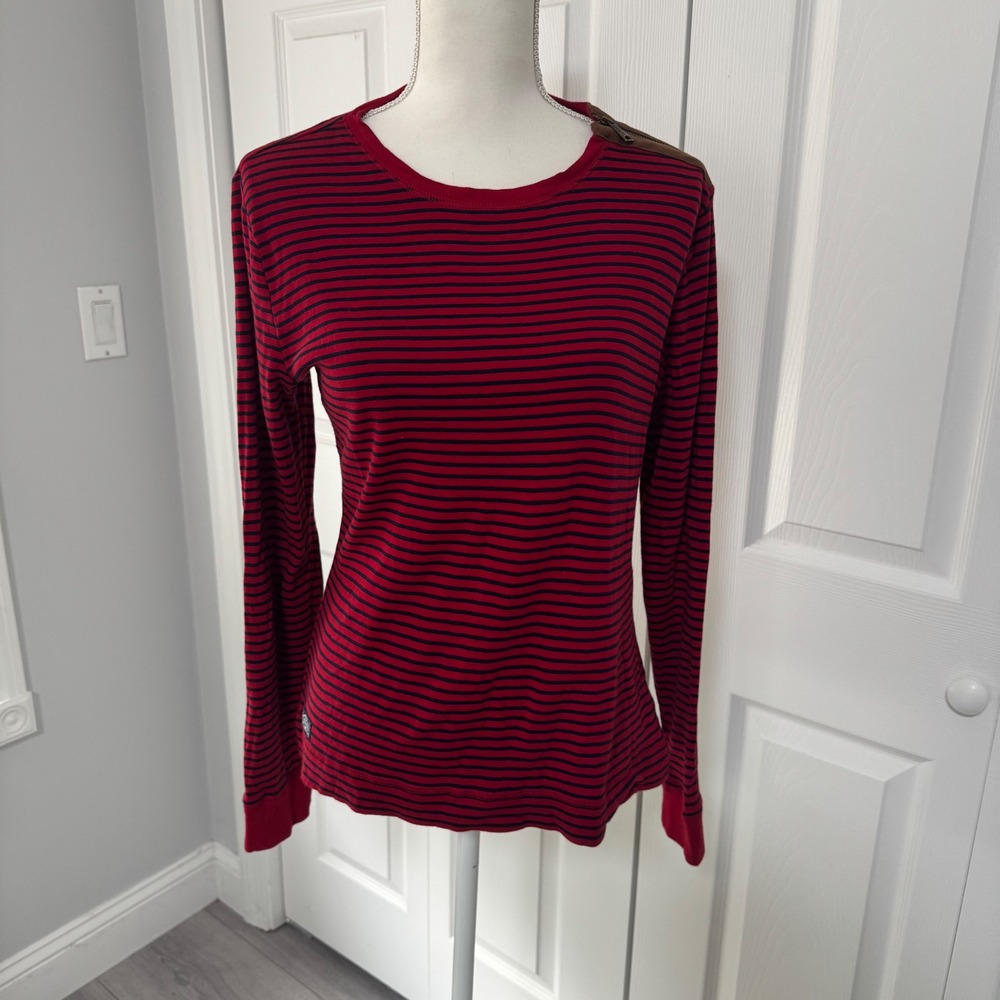 Lauren Ralph Lauren Striped Long Sleeve Top Red Navy Blue Elbow Patches XL